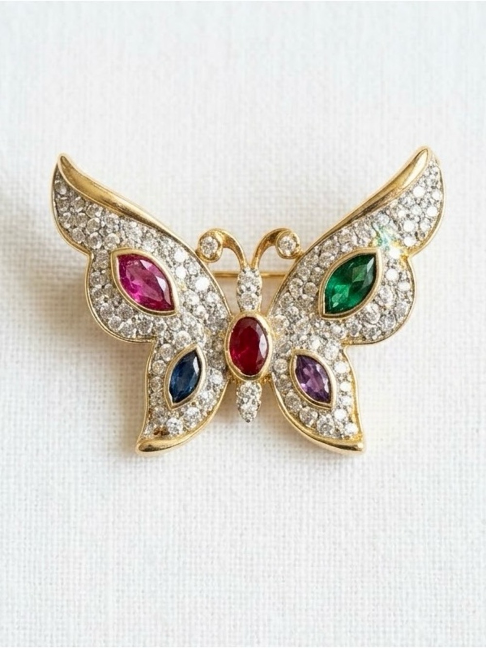 Weekenders Gold-Tone Multicolor Butterfly Brooch with Clear Crystals